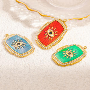 Colgante de Acero Inoxidable con Ojo Turco, Forma de Escudo, Engaste Pavé, Collar de Moda Unisex, Accesorio de Regalo - Product Image 1