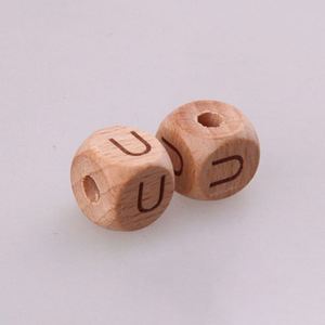 Perles en bois de hêtre de 1,2 cm carrées avec trou, alphabet anglais (26 lettres), perles lâches écologiques en bois de hêtre pour jouet de dentition DIY pour bébé - Product Image 3
