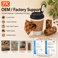 Distributeur de sacs à déjections pour chiens et chats Jinke en forme de tasse à café, parfumé, support de déchets pour animaux de compagnie, mousqueton portable, clip de laisse extérieur, biodégradable