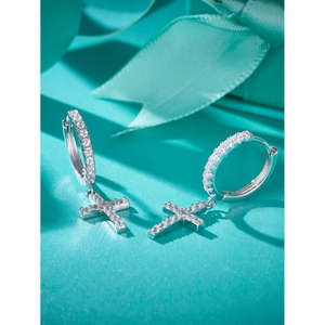 Boucles d'oreilles créoles pendantes en argent sterling 925, style hip-hop, avec moissanite VVS couleur D, bijoux pour hommes et femmes, pour cadeau de fête - Product Image 4