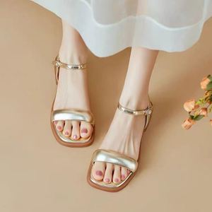 2026 Summer New High Texture Golden <b>Flat</b> <b>Sandals</b> Women One Band Cross Border Wholesale Ladies Shoes - Product Image 1