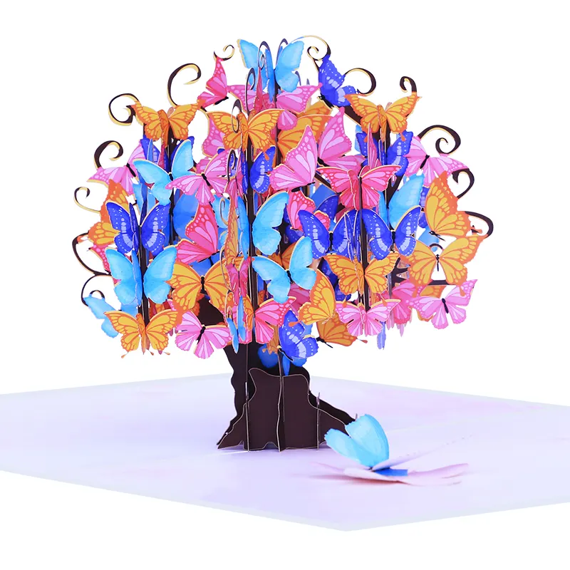 Biglietto di auguri 3D albero farfalla all'ingrosso biglietto di compleanno Pop-up farfalla colorata carta di san valentino per tutte le occasioni