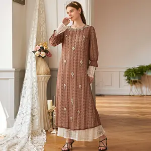 Eid Abaya Kaftan Caftan Arab Jalabiya Váy Dài Ren Kim Cương Giả Công Nghiệp Nặng Thời Trang Dubai Cho Nữ Áo Abaya Trung Đông Indonesia