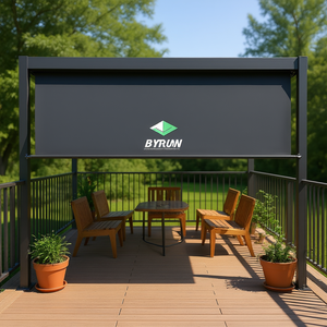 Tenda Laterale in Tessuto Retrattile Manuale Montata a Parete in Poliestere Rivestito in PVC Nero D0100HE732G - Product Image 2