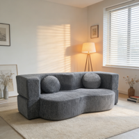 Familien-Freizeitsofa: Modernes, weiches Ecksofa in Pink Mist Samt, geschwungen, randlos, modular, komprimierbar, wandmontierbar, umwandelbar