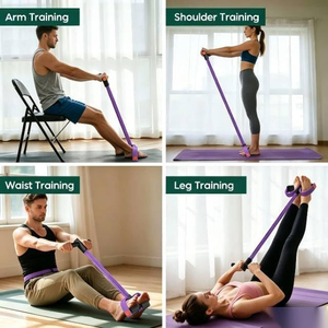 Bandes de Résistance Élastiques pour Fitness à Domicile, Antidérapantes, Violettes, 6 Tubes, Haute Qualité, avec Pédale de Pied pour Sit-up et Corde de Traction - Product Image 3