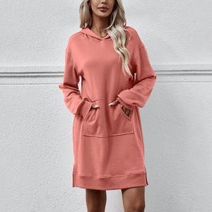 Robes pullover à manches longues de couleur unie pour femmes, robes à capuche décontractées solides avec poche et cordon de serrage - Product Image 6