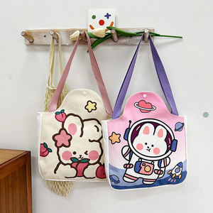 Bolsos de compras de lona de hombro de conejo de dibujos animados lindo de gran capacidad para mujeres de moda para uso callejero y escolar - Product Image 1