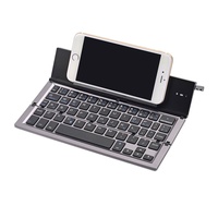 K049 Keyboard Nirkabel Ergonomis Tiga Lipat untuk Ponsel & Tablet, Bahan Aluminium Alloy, Kompatibel dengan IOS/Android/