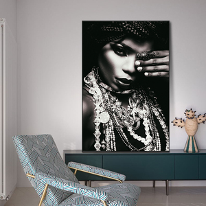 Portrait d'africain avec bijoux mur Art affiches et impressions femme noire Art toile peintures argent <span class=keywords><strong>corps</strong></span> Art photos - Product Image 3