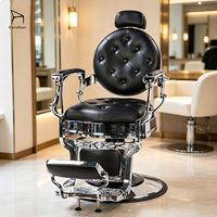 Fauteuil de barbier en cuir rétro avec structure métallique EaseNeat, design luxueux et confortable pour les meubles de salon de coiffure