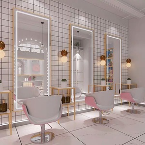 SWT de metal elegante oro doble lado salón espejo Barbero tienda espejos con soporte y Luz - Product Image 3