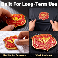 Étiquette en silicone 3D gaufrée haute densité personnalisée, écologique, finition métallique sur mesure, forme bouclier, patch pour vêtement, vente en gros