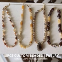 Lot de 15 colliers bohèmes ajustables en pierres naturelles, style automne, avec pendentif coquillage, bijoux plaqués or rétro, idéal pour un cadeau
