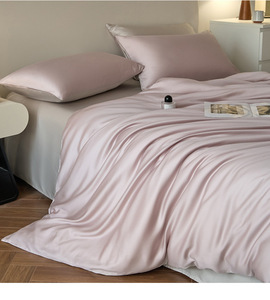 Parure de lit quatre pièces en <span class=keywords><strong>soie</strong></span> glacée couleur unie de qualité supérieure, fil à haute densité, fraîche, douce et confortable pour un sommeil réparateur - Product Image 5