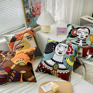 Funda de cojín <span class=keywords><strong>Picasso</strong></span> europeo de lona de algodón al por mayor, funda de cojín decorativa con bordado de belleza para cama de oficina - Product Image 1