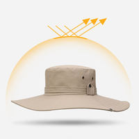 Topi Bucket Pria Bahan Nylon Custom Pabrik Dengan Tali Leher, Topi Hiking Bernapas Tahan Air Bertepi Lebar, Topi Boonie Nelayan