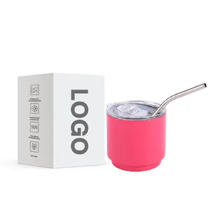 Hot Bán Đôi Tường Thép Không Gỉ 4Oz Bắn Kính Chân Không Biểu Tượng Tùy Chỉnh Mini Tumbler Với Nắp Và Rơm