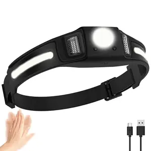 Rechargeable Headlamps USB C Wide Beam Double COB Super Bright COB Headlamp Flashlight Head Lamp With Red Light