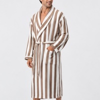 Peignoir de luxe en tissu éponge rayé pour homme, robe de spa, vêtements de nuit thermiques d'hiver, pyjama pour homme, chemises de nuit chaudes