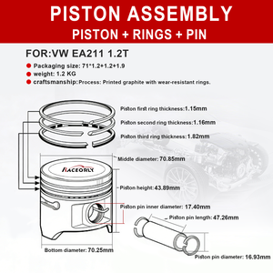 Conjunto de Pistón RACEORLY 04E107065FQ de 71 mm para VW EA211 1.2T <span class=keywords><strong>Beetle</strong></span> Lavida CYAA CYVD DLSA 7DCT - Product Image 3