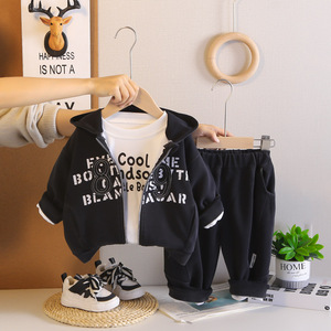 Conjunto de Tres Piezas para Bebé Niño, Primavera-Otoño 2026, Informal, de Algodón, con Chaqueta con Cierre y Letras, Venta al Por Mayor - Product Image 3