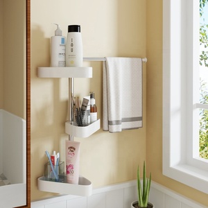 Serviette murale en <span class=keywords><strong>acier</strong></span> <span class=keywords><strong>inoxydable</strong></span> à 5 niveaux antirouille blanc flottant salle de bain rotatif télescopique coin rangement étagère de <span class=keywords><strong>douche</strong></span> - Product Image 5