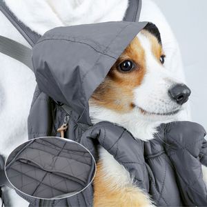 Pet Carriers Winter Front Back Dual-Use Foldable Luxury Nylon Cotton Velvet Belt Wind-proof Warm Solid Color Button <b>Backpack</b> - Product Image 6