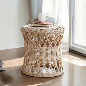 Custom Traditional Eco-Friendly Durable Buff Woven Bamboo Rattan Living Room Furniture Table <b>Stool</b> Ottoman for Indoor/Outdoor - Product Image 1