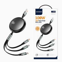 Câble de charge rapide rétractable 3-en-1 M20S 100W 6A en TPE pour appareils iOS, Type-C et Micro USB
