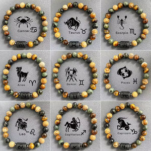 Pulsera Bohemia con Dijes de los 12 Signos del Zodiaco con Piedras Naturales y Cuentas de Ojo de Tigre, Regalo Minimalista Unisex para Parejas - Product Image 2