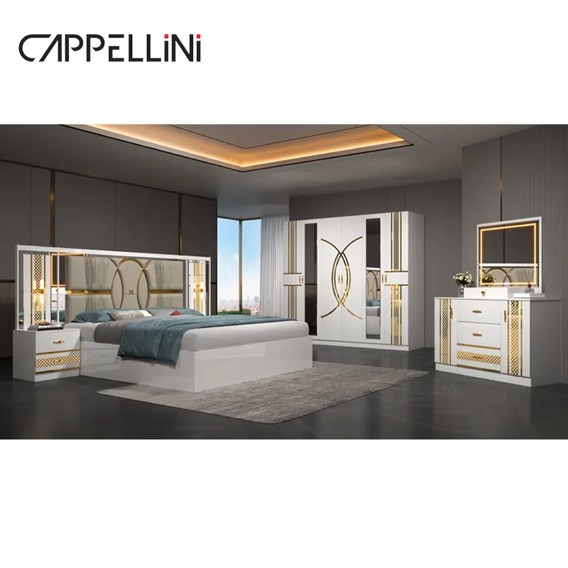 Contemporaneo King Size Hotel doppio in pelle camera da letto appartamento casa Smart Full Queen Size a buon mercato Mdf Set di mobili per camera da letto