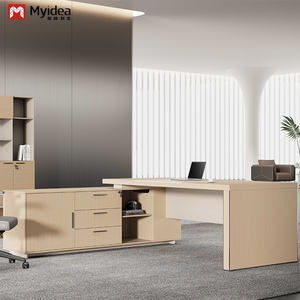 <span class=keywords><strong>Myidea</strong></span> Bureau de direction en L en bois massif avec sous-armoire et pieds recouverts de bords en alliage d'aluminium pour immeuble de bureaux - Product Image 2
