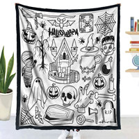 Selimut Mewarnai DIY, Warna Sesuai Selera Anda, Pola Hutan Halloween, Lukisan Tangan Keluarga, Selimut Flanel Lembut, Hadiah Kreatif untuk Kustomisasi
