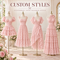 Robe mini personnalisée pour femme, en dentelle florale, à volants, épaules dénudées, corsage corset, manches longues bouffantes, jupe étagée, coupe trapèze