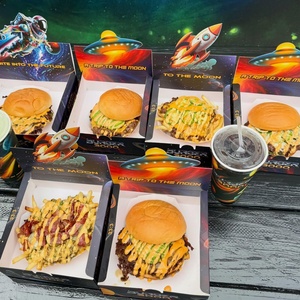 Boîte à hamburger sur le thème de l'espace, en carton jetable résistant à la graisse, pour combo hamburger et frites - Product Image 5