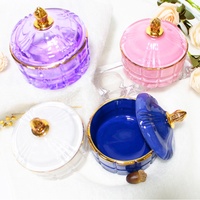 Lengfengjun — conteneur rond en verre de luxe, pour pots de bougies vides, fabrication de bonbons, pot de bougie coloré personnalisé avec couvercle, pièces