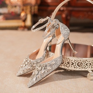 Chaussures de soirée pour femmes de luxe avec paillettes brillantes de 6,5 cm/9,5 cm, talons hauts de style nouveau, couleur or, tendance - Product Image 3