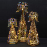 Ornements d'Ange en Verre Soufflé Doré avec Lumières LED, 3 Tailles, Design Moderne, Écologiques, Décoration de Noël pour la Maison, Cadeau