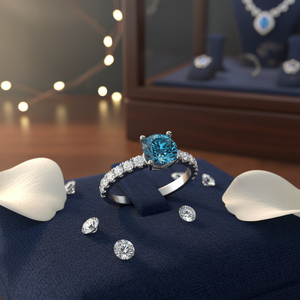 จริงธรรมชาติ1.30Ct Solitaire แหวนเพชรสีฟ้าใน14พันทองสีขาวในราคาขายส่ง - Product Image 3