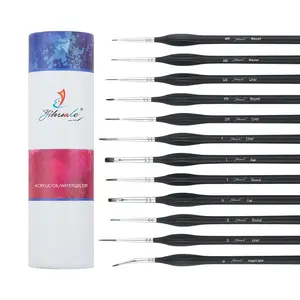 Art Supplier Artist Painting Brushes 12 Pieces Nylon Hair Black Handle Set For Oil Watercolor Acrylic With Storage Box
