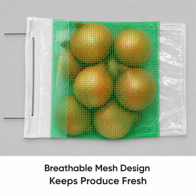Breathable Apple Mesh Bag for Retail Display Wholesale LDPE Fruit Net Bag with Transparent Film Packaging