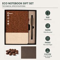 Ensemble de carnets écologiques en papier recyclé et en grains de café recyclés avec boîte cadeau imprimée UV et logo personnalisé