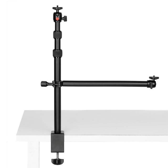 Camera Desk Mount Table Stand with Magic Arm and 1/4" Ball Head, 13"-35.4" Adjustable Light Stand, Tabletop C Clamp