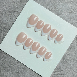 TSZS 10 Uñas Postizas Color Nude, Forma Almendrada Corta, Estilo Coffin, Hechas a Mano, Cobertura Completa, para Mujeres y Niñas - Product Image 2