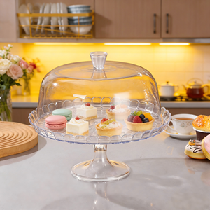 Base de Plástico Transparente para Pastel con Cubierta de Domo, Soporte Transparente para Exhibición de Pasteles, Postres, Repostería, Cafetería - Product Image 4