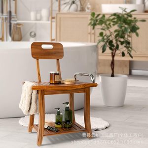Tabouret de salle de bain en bois Yunxu avec dossier et double rangement pour personnes âgées et femmes enceintes, chaise de douche - Product Image 4