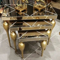 Table basse en bois miroir doré et argenté de style arabe traditionnel, de haute qualité, durable et luxueuse pour le salon