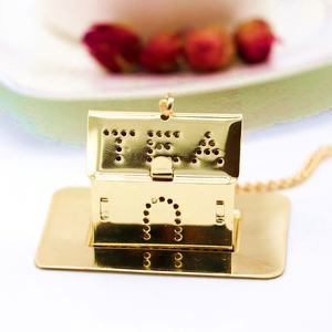 Infuseur à feuilles de thé avec plateau, en acier inoxydable, plaqué <span class=keywords><strong>or</strong></span>, ample, à livraison gratuite, 2017 - Product Image 1