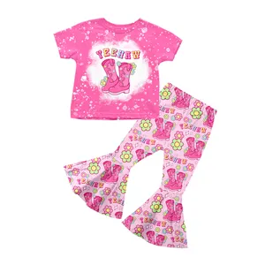Preorder boutique cowgirl flower print little girls flared outfits baby girls shorts sleepwear wholesale sister kids clothes set